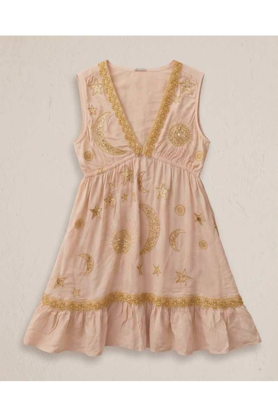 Korte boho jurk/tuniek met gouden details