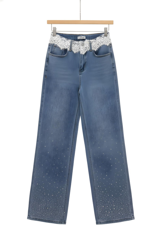 Lace & Sparkle Wide Leg Jeans