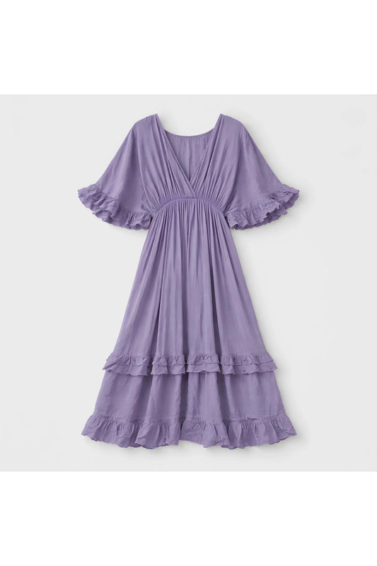 Lila boho maxi jurk met ruches