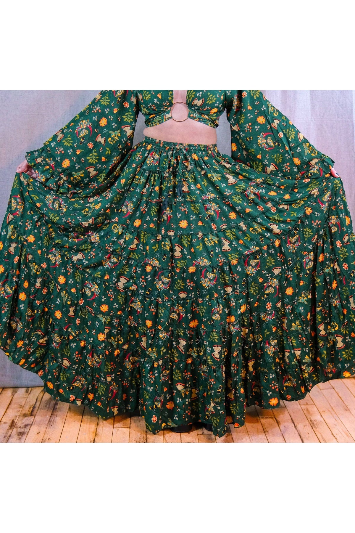 Boho silk maxi rok Groen