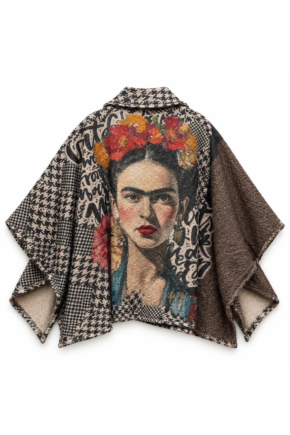 Frida Poncho met Print Zwart