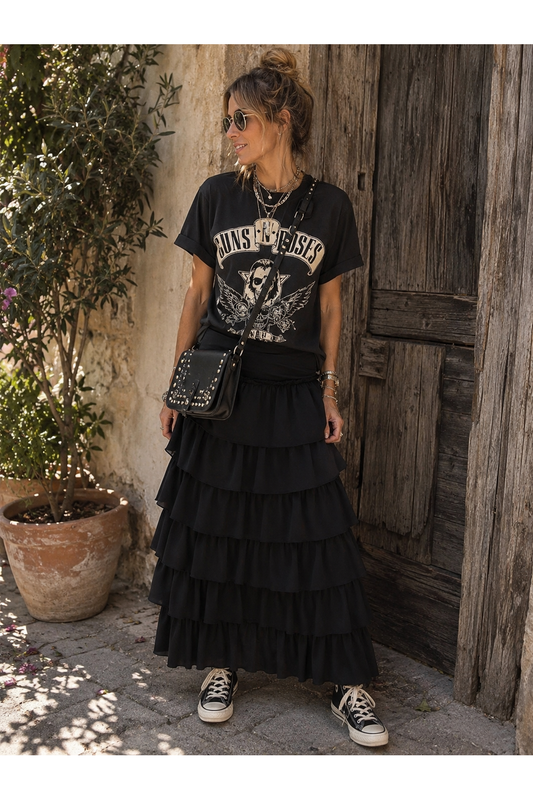 Laagjesrok Silky Boho Zwart
