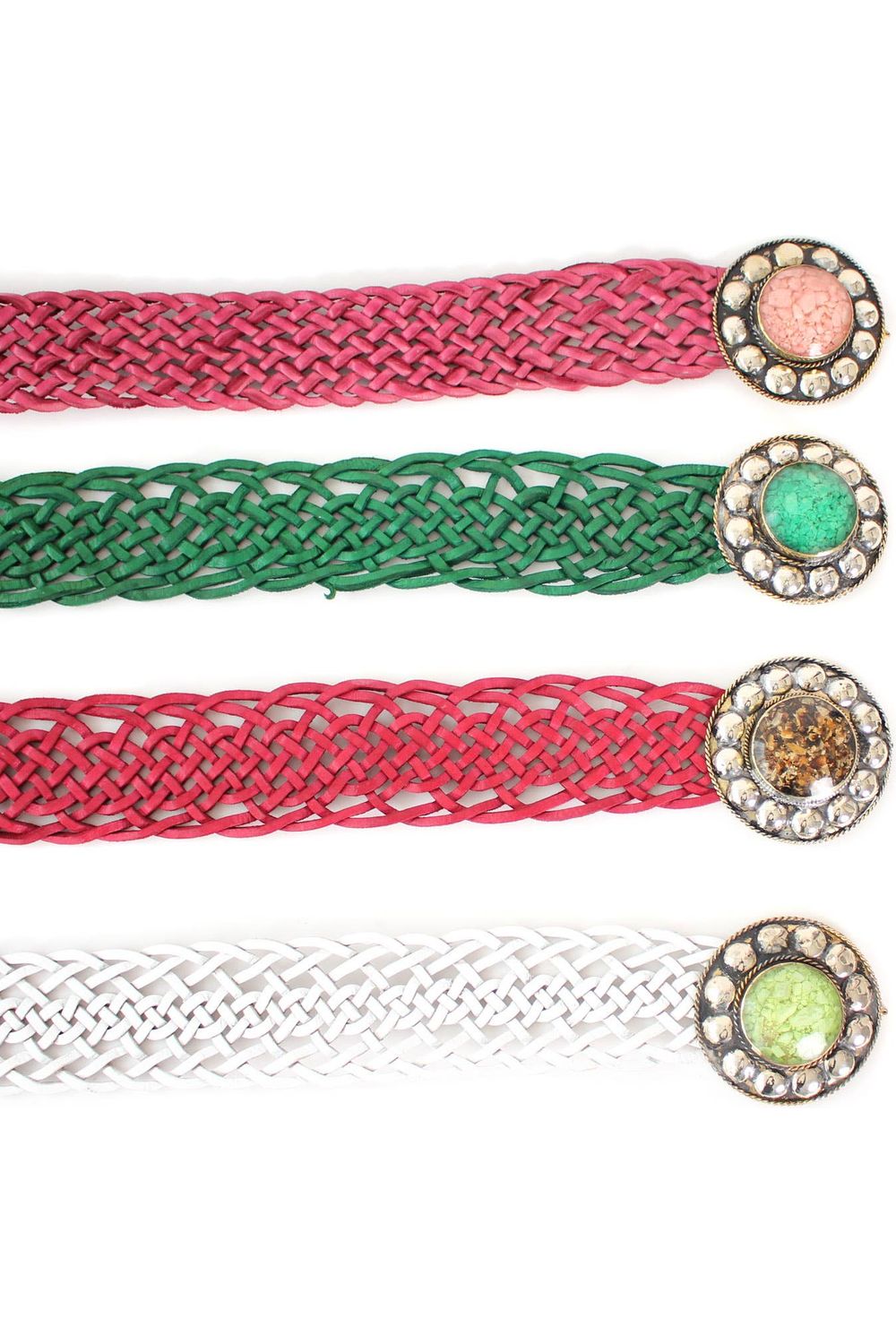 Leren Riem Ronde Gesp Wit