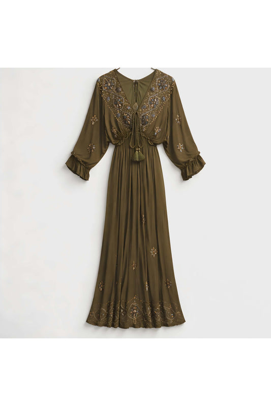 Boho Embroidered Maxi Dress Groen