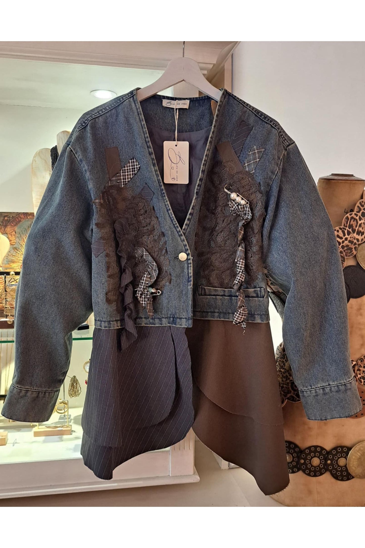 Denim mix jas "Art Patch"