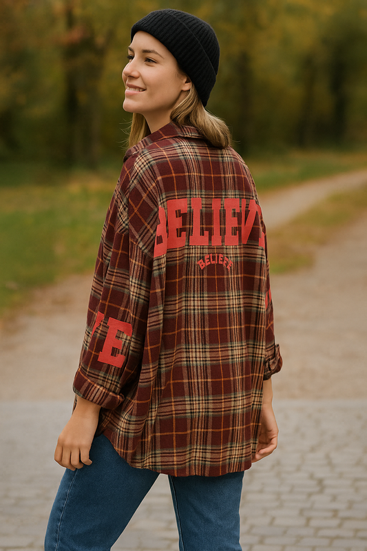 Flanellen hemd Believe burgundy