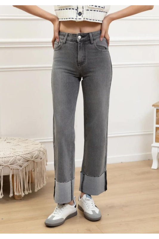 Grijze Jeans Met Omslag