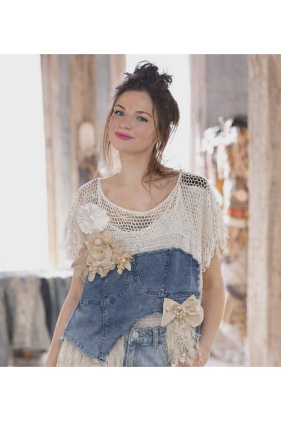 Boho Denim Flower Top