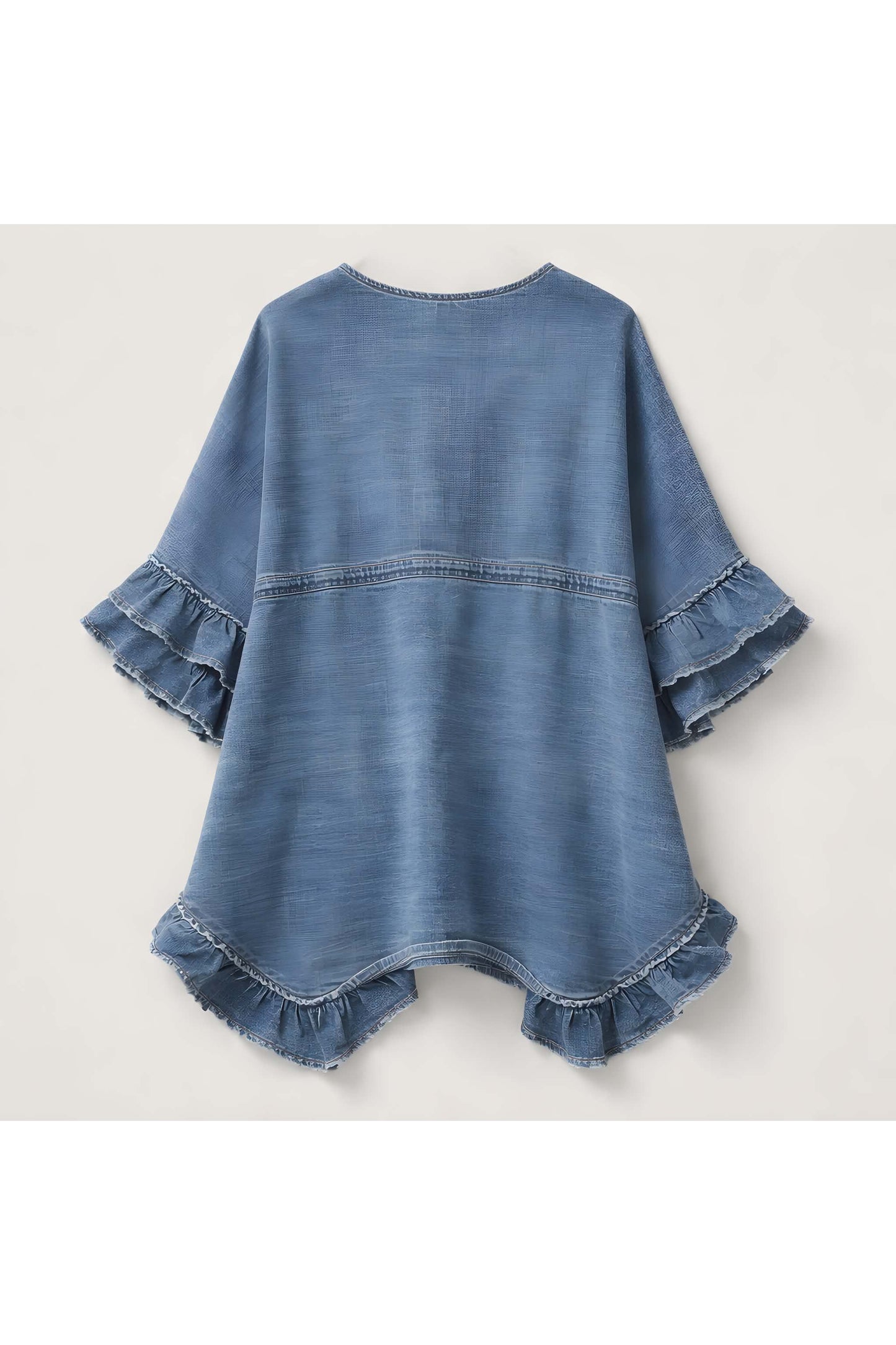 Denim kimono geborduurd met parels