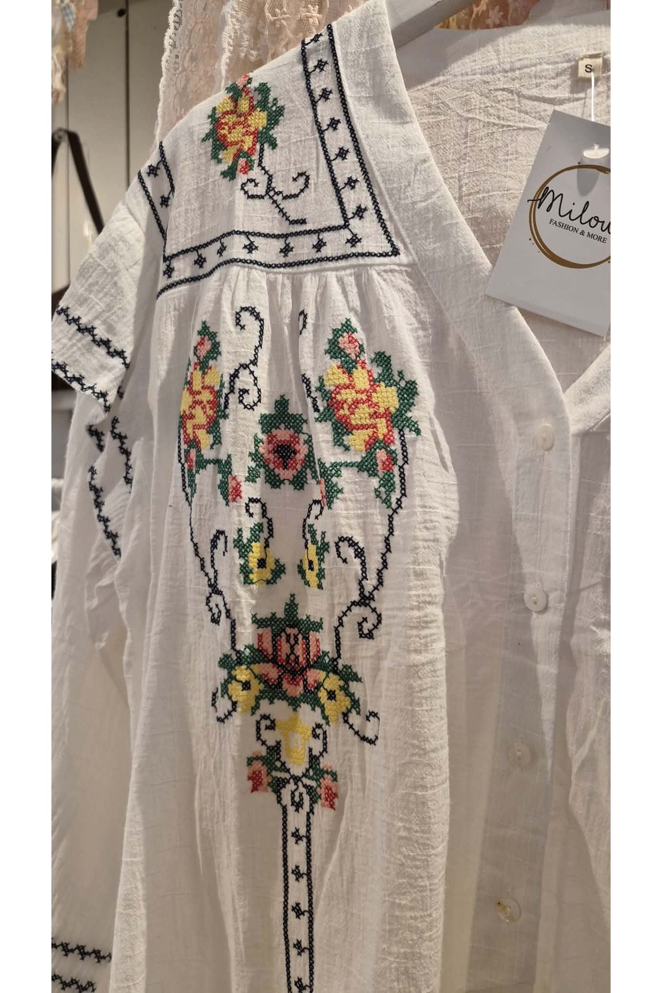 Boho Cross-Stitch Blouse Wit