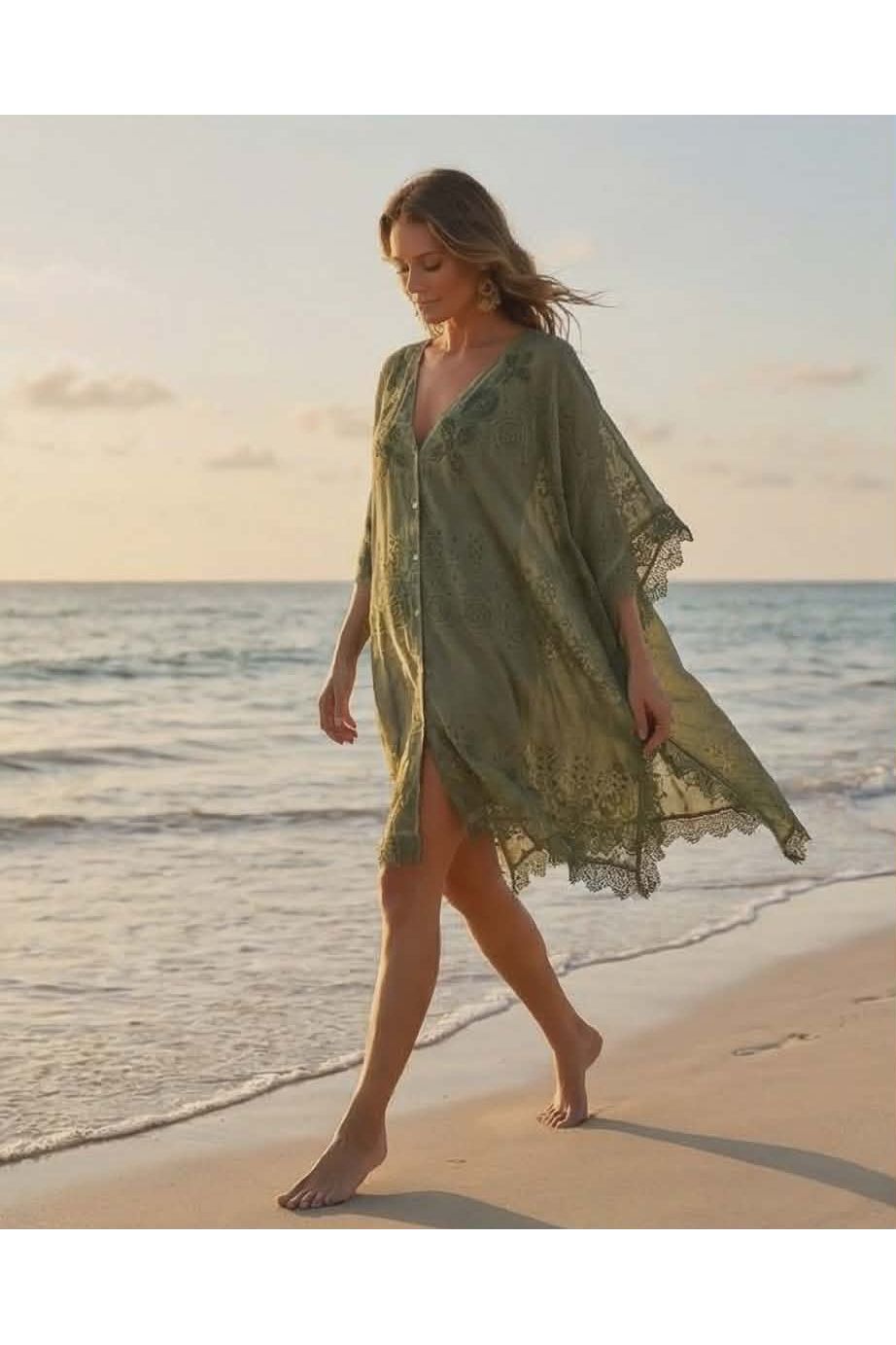 Tuniek met kant & borduursels groen