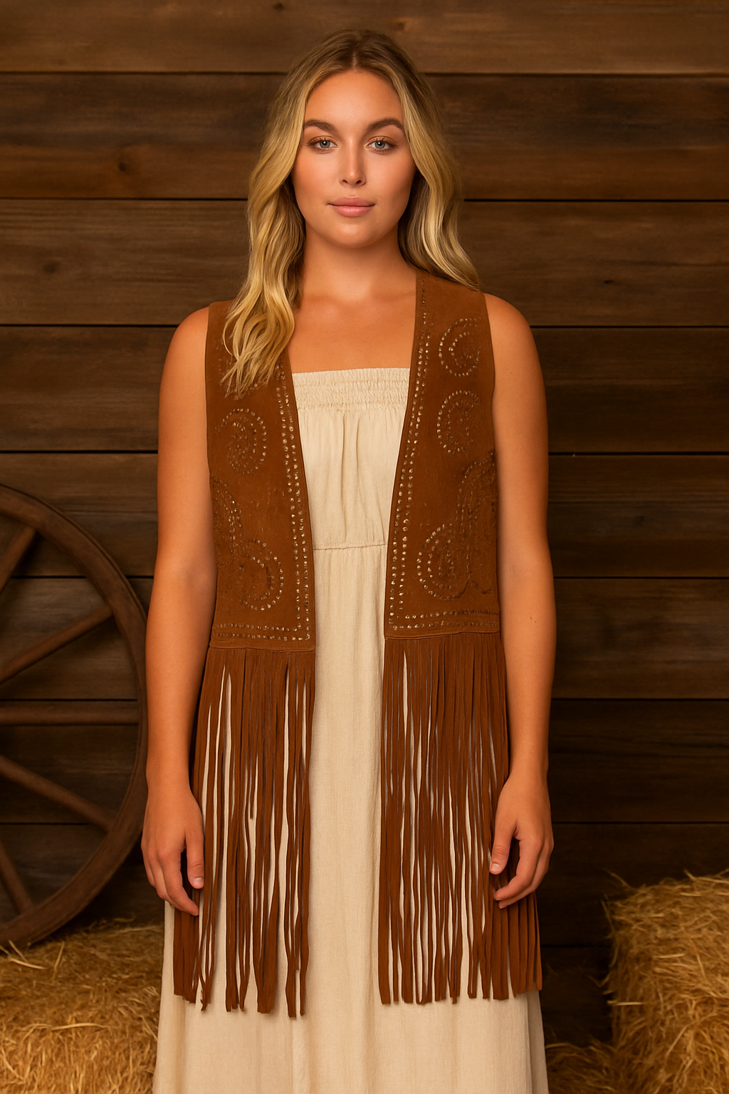 Gilet Boho Fringe Cognac