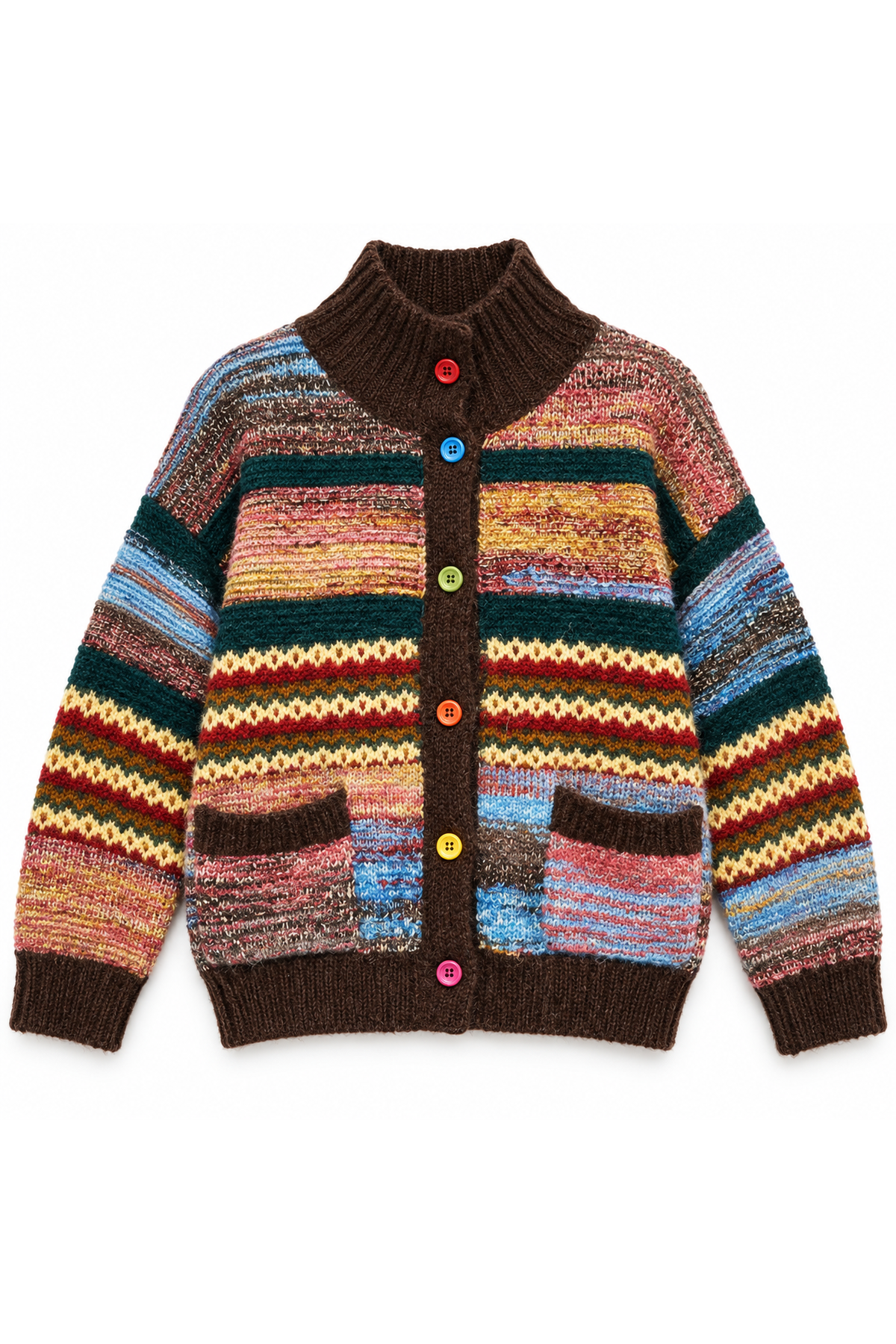 Boho Knit Cardigan met Kleurrijke Strepen