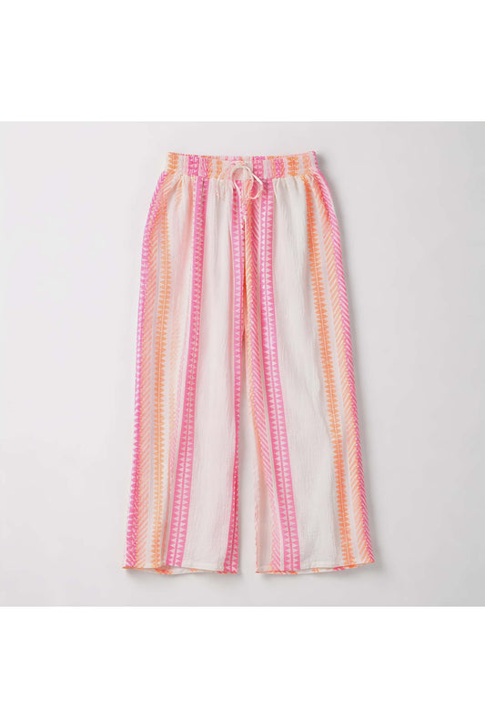 Broek gewafeld katoen roze/oranje fluo