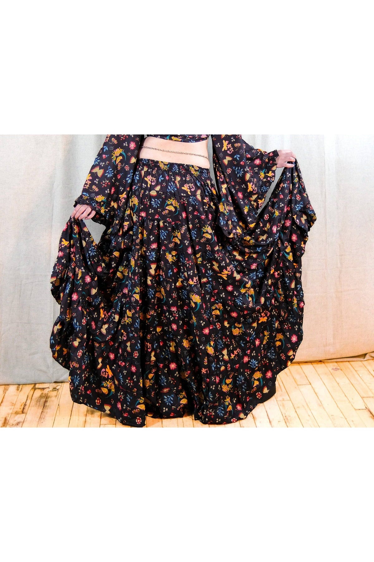 Boho silk maxi rok Zwart