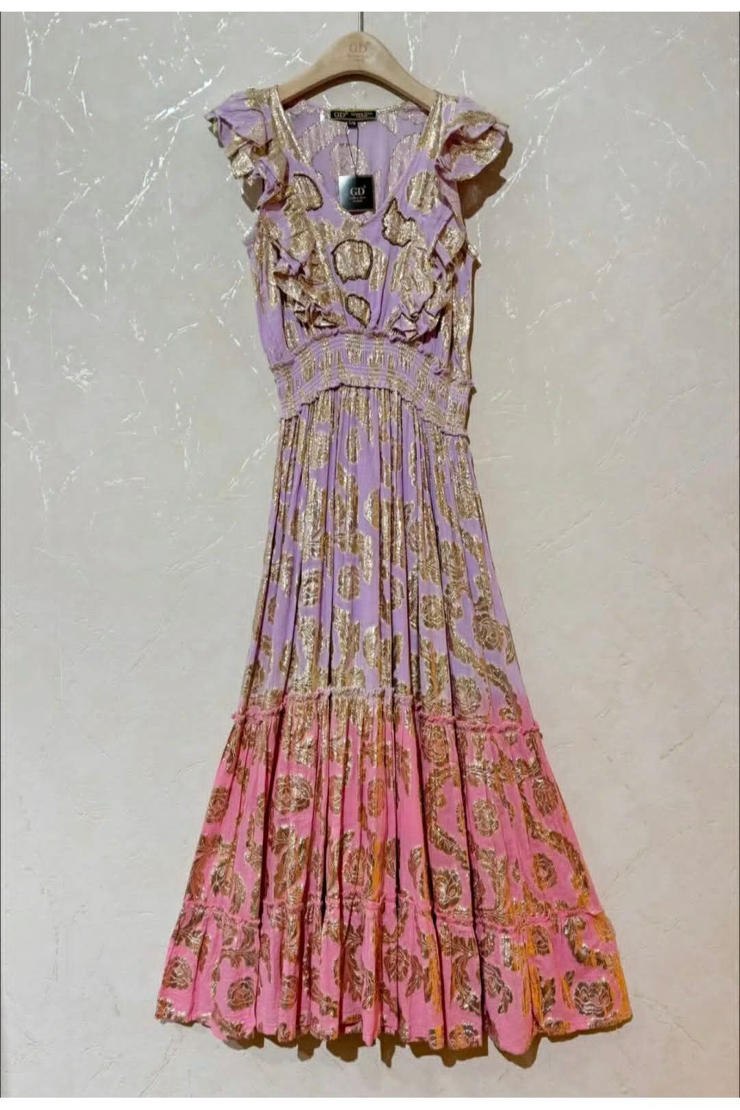 Lurex maxi jurk met smokwerk lila