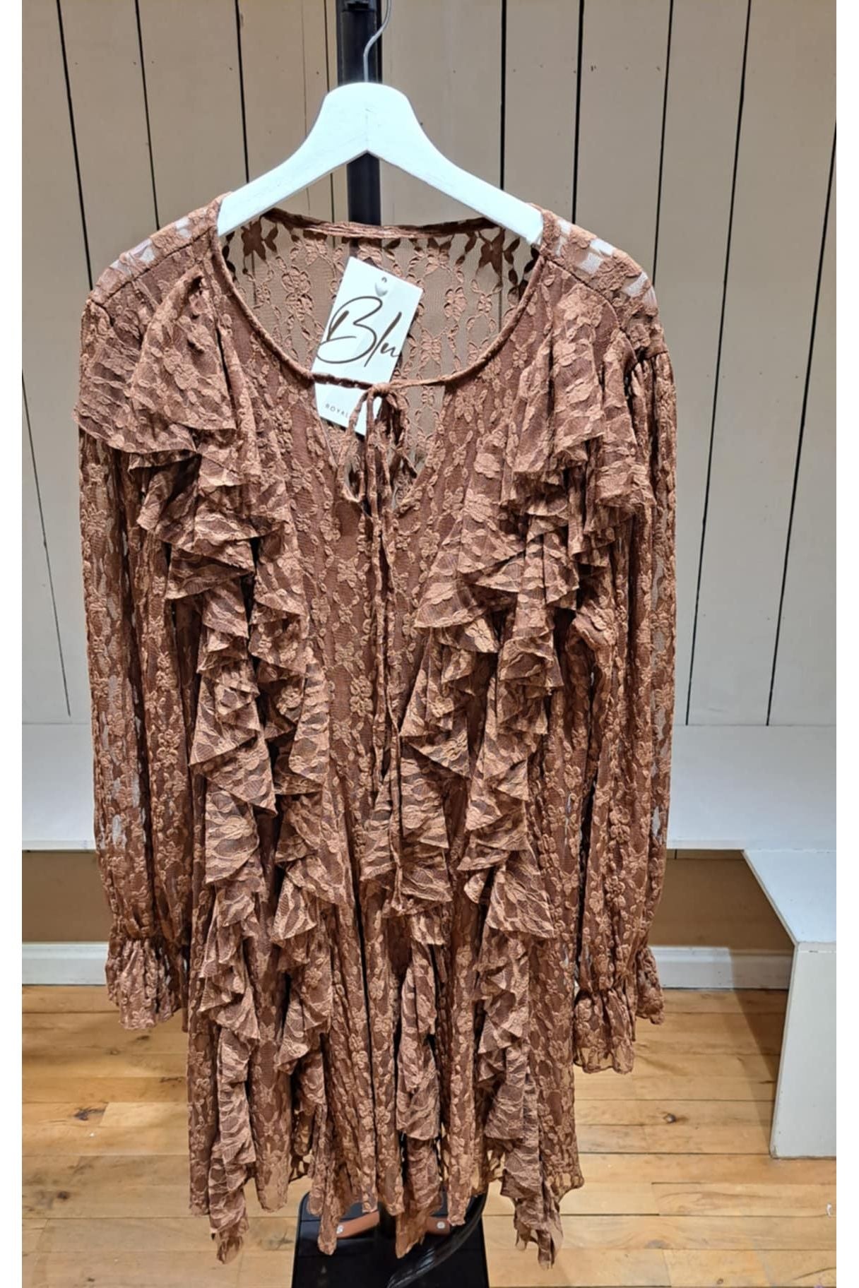 Ruffle lace tunic dress bruin