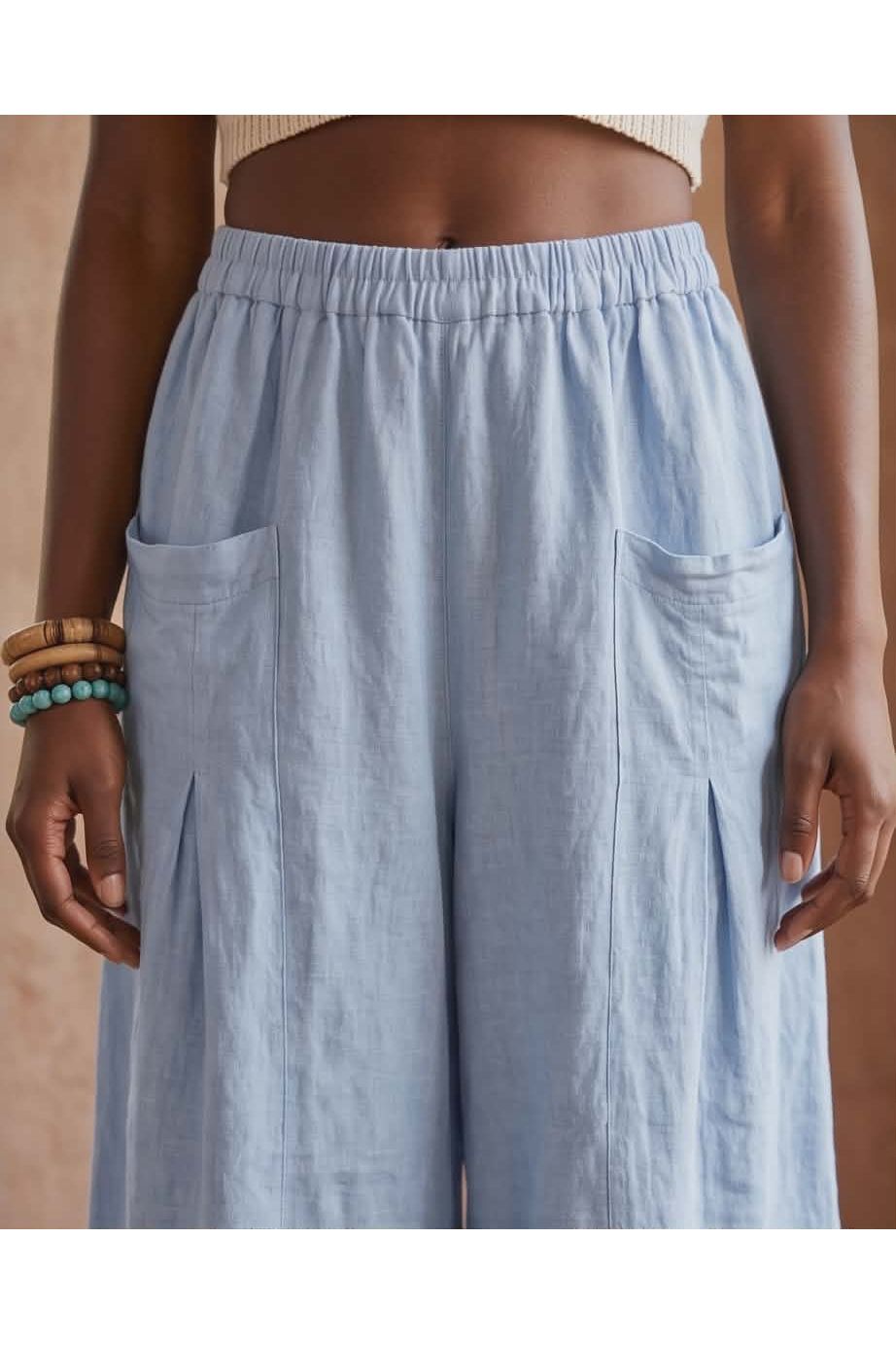 Linnen broek met grote zakken Licht Blauw