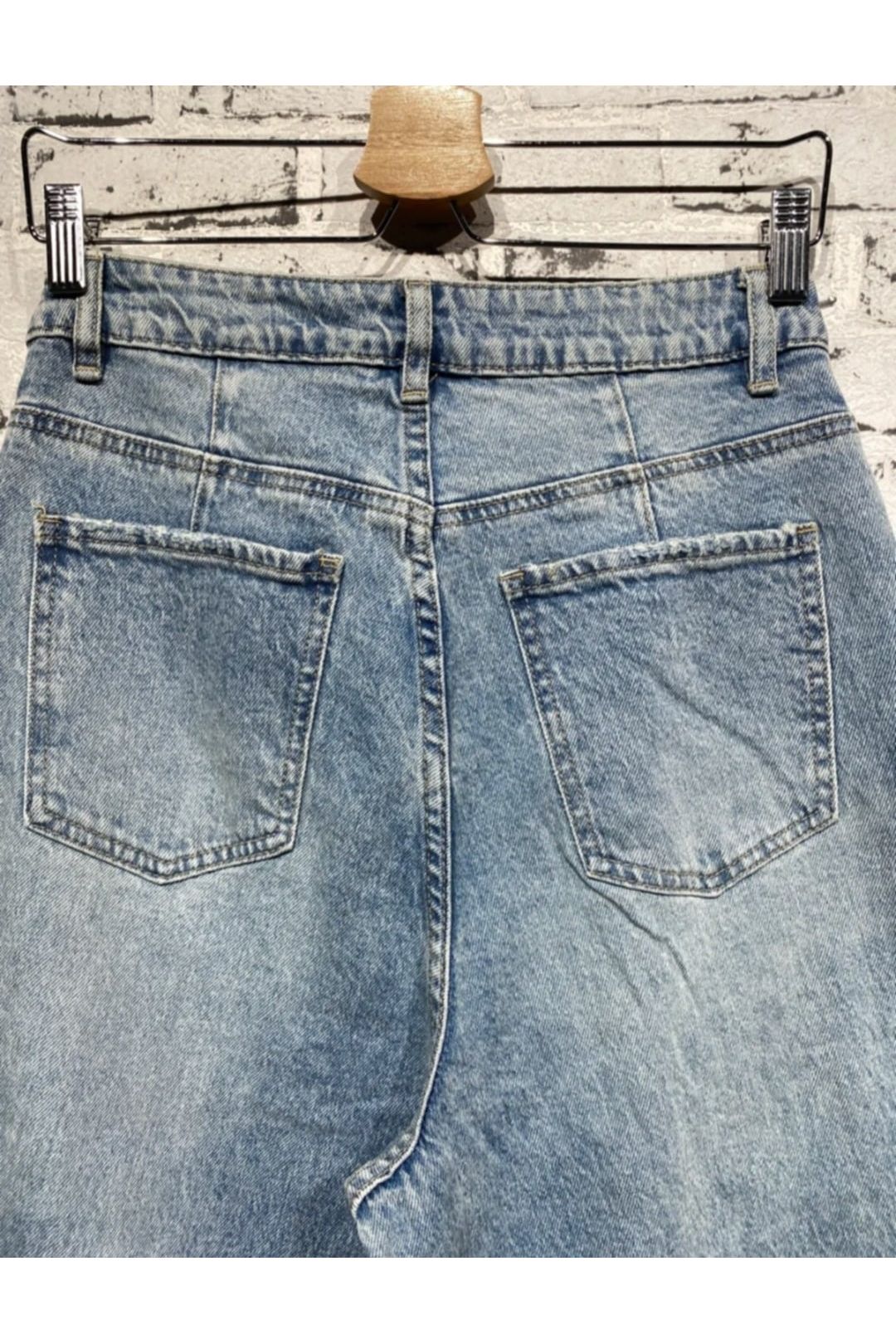 Vintage wash jeans met opgerolde boord