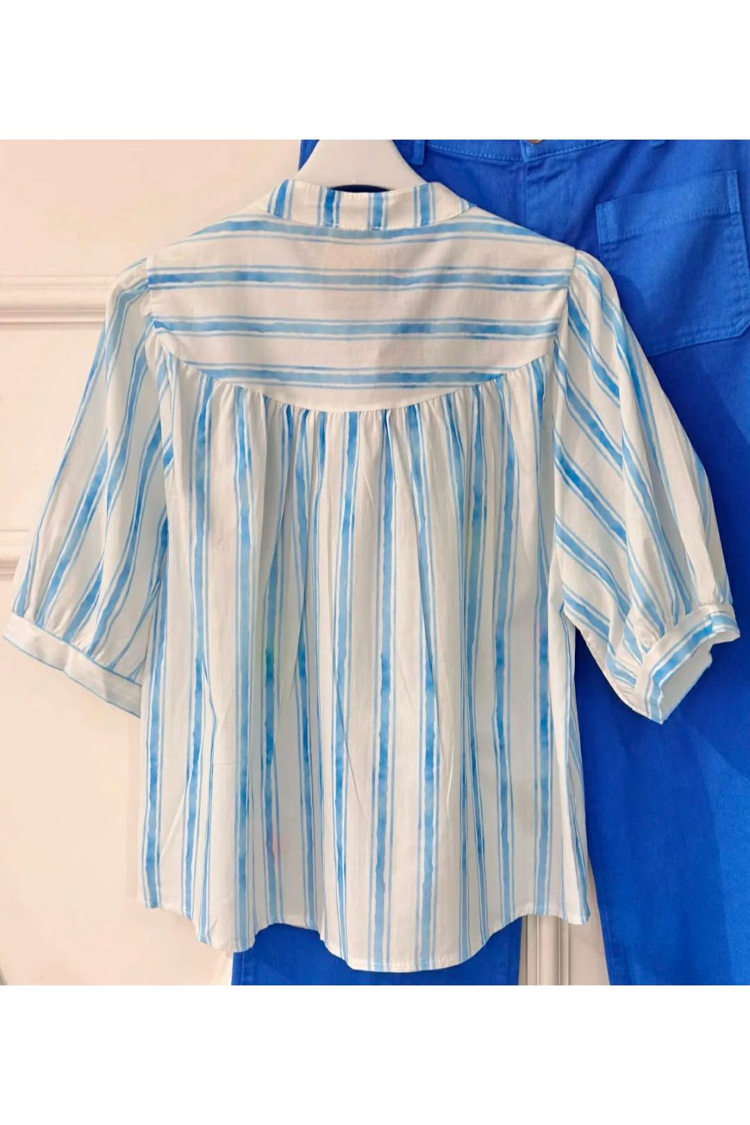 Sunny Stripe Embroidery Blouse