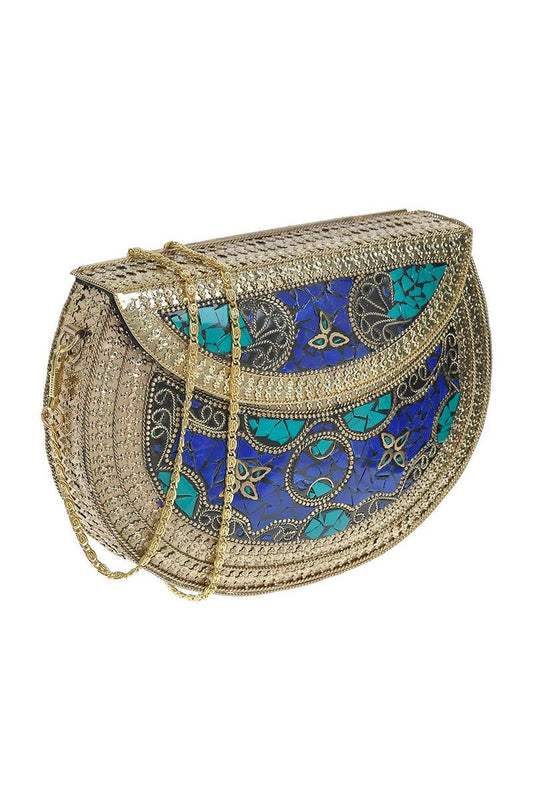 Metallic Mini Tas Goud Blauw/Groen