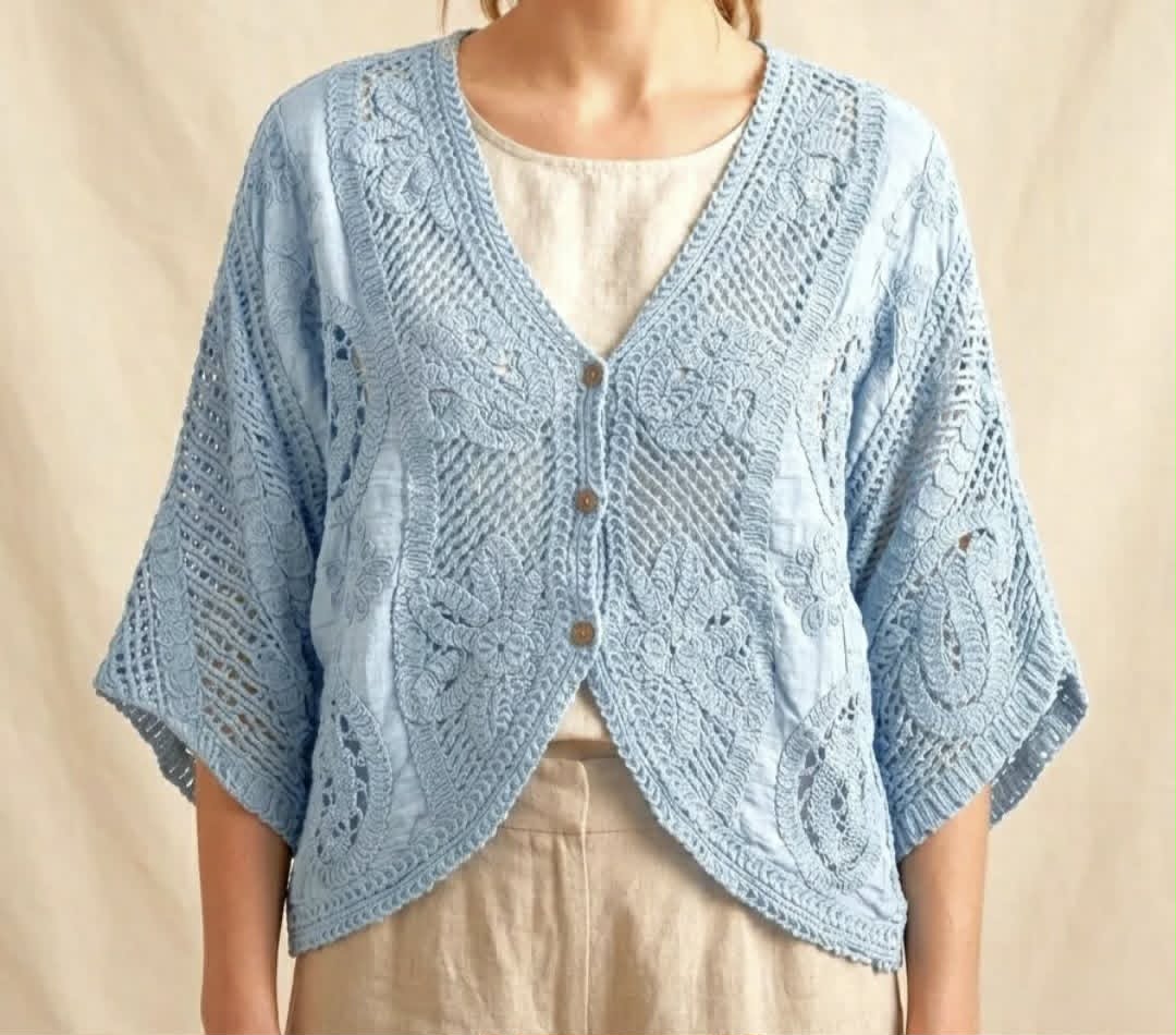 Boho Crochet Gilet Lichtblauw