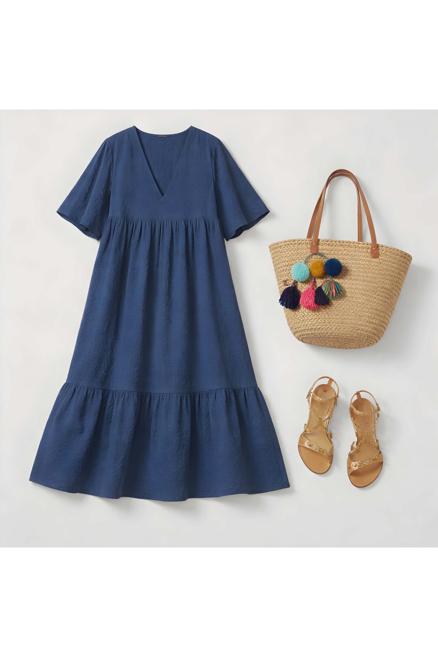 Broderie Maxi Jurk Marine Blauw
