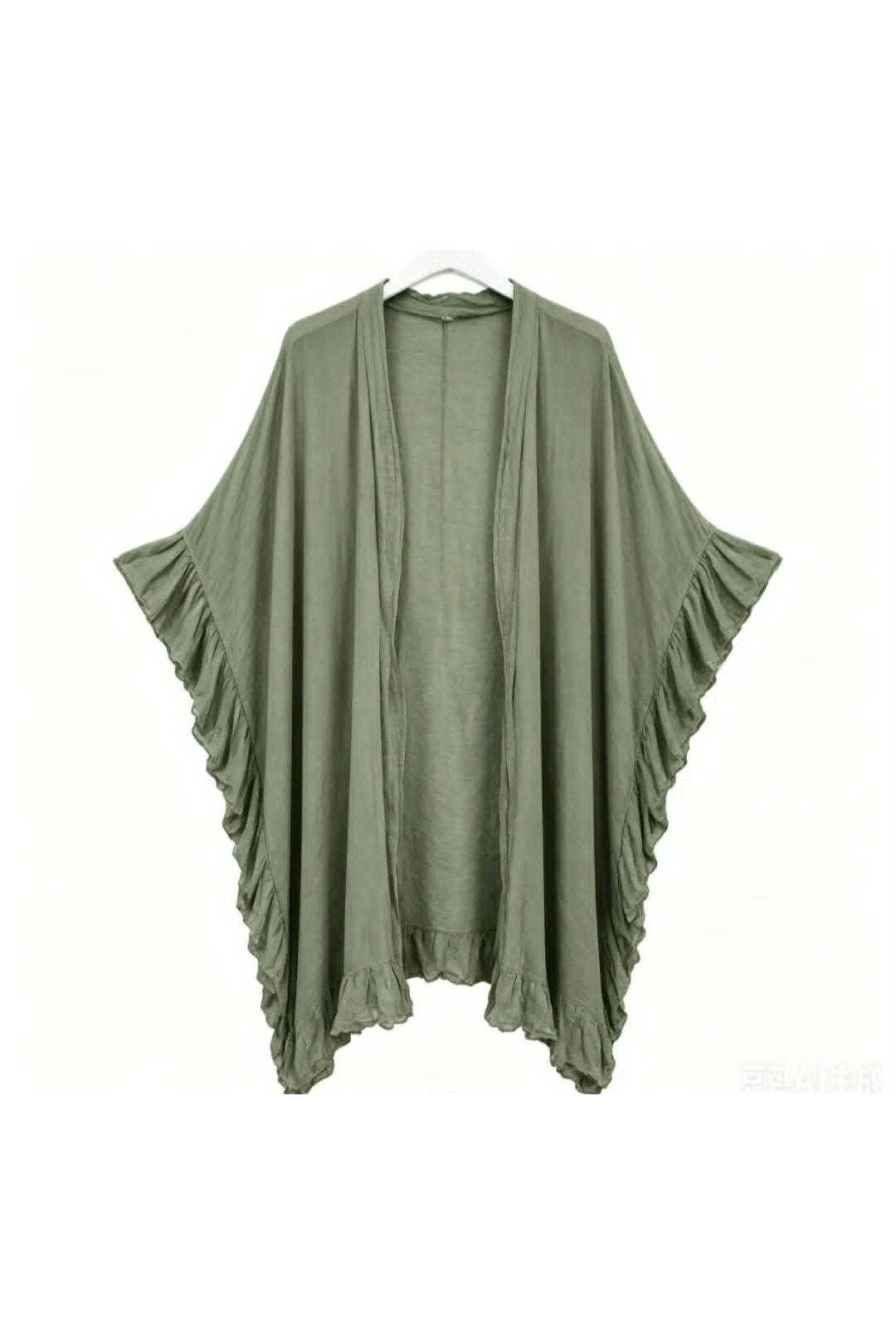 Lange Boho Kimono Ruffle Kaki