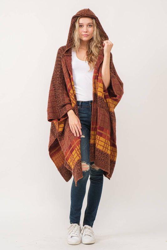 Poncho met  Capuchon: Sienna Brown