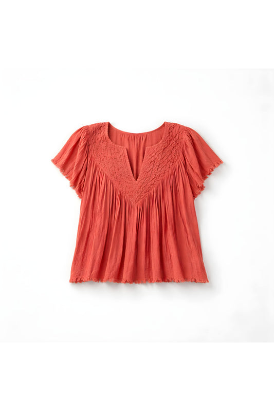 Crinkled cotton top – coral