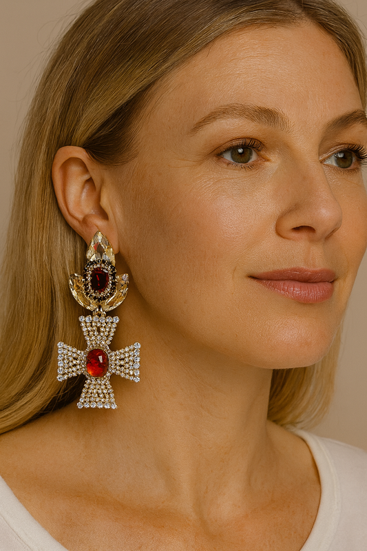 Oorbellen ruby cross