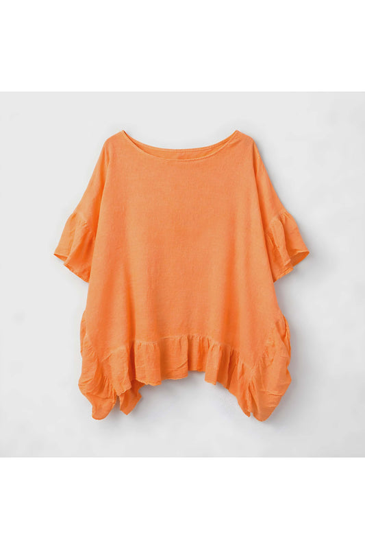 Luchtige katoenen tuniek met haakdetail fluo oranje