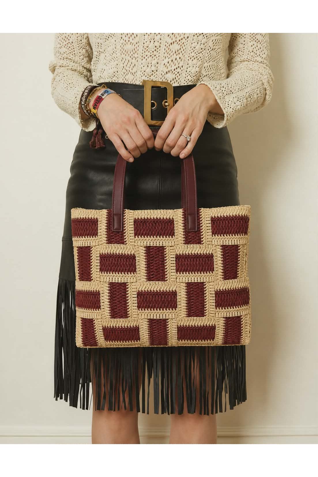 Geweven Raffia Shopper Roest
