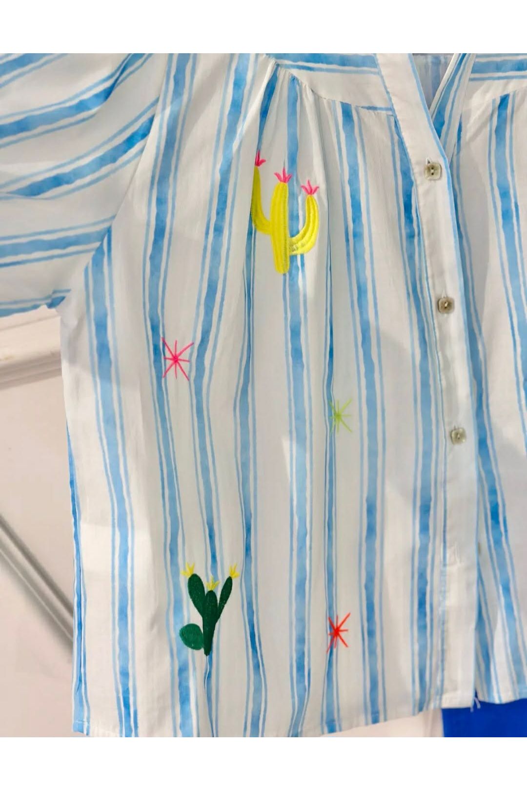 Sunny Stripe Embroidery Blouse