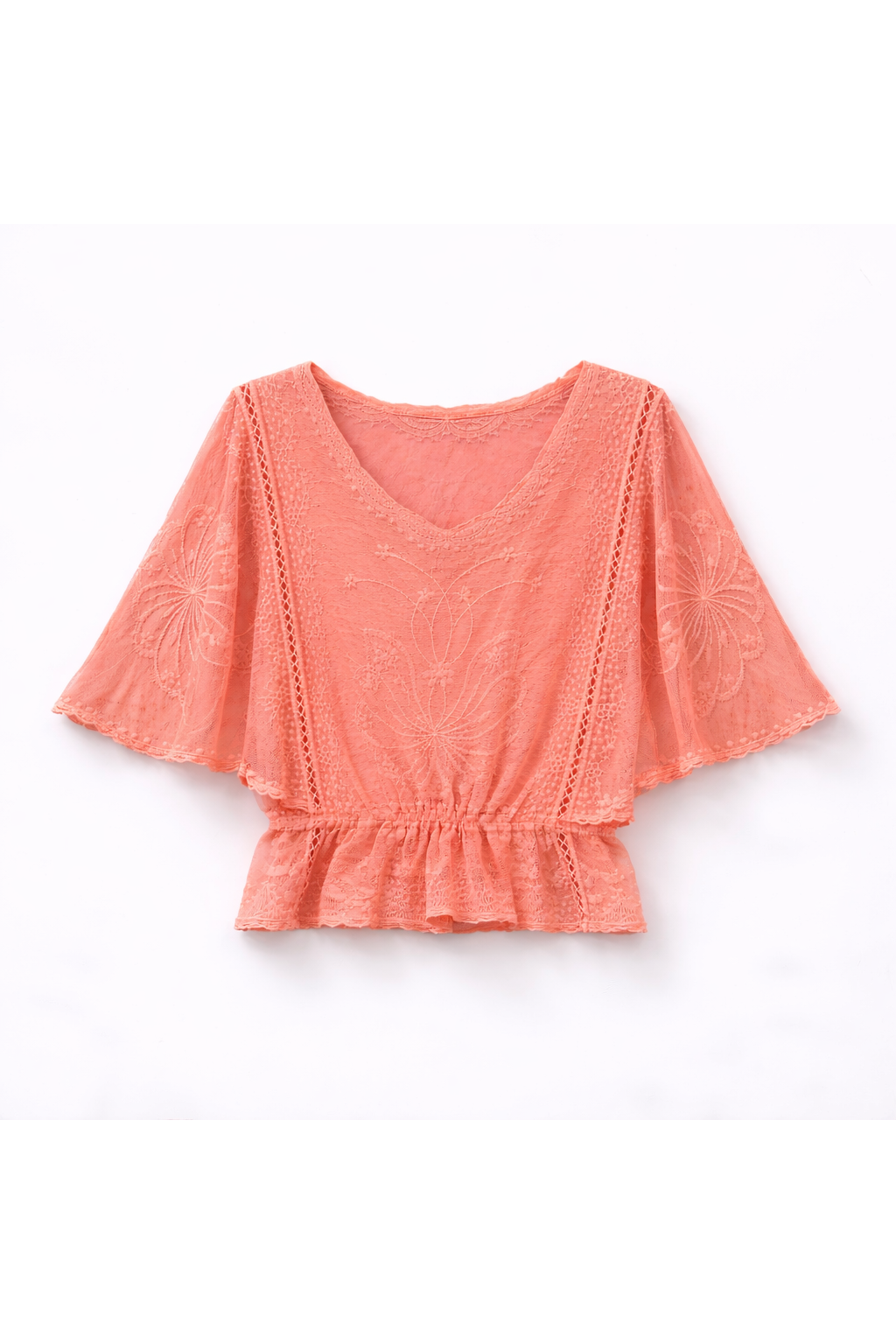 Kanten top met vlindermouwen corail