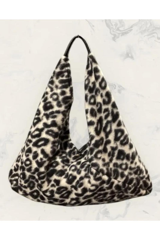 Wollen Tas Leopard Zwart/Beige