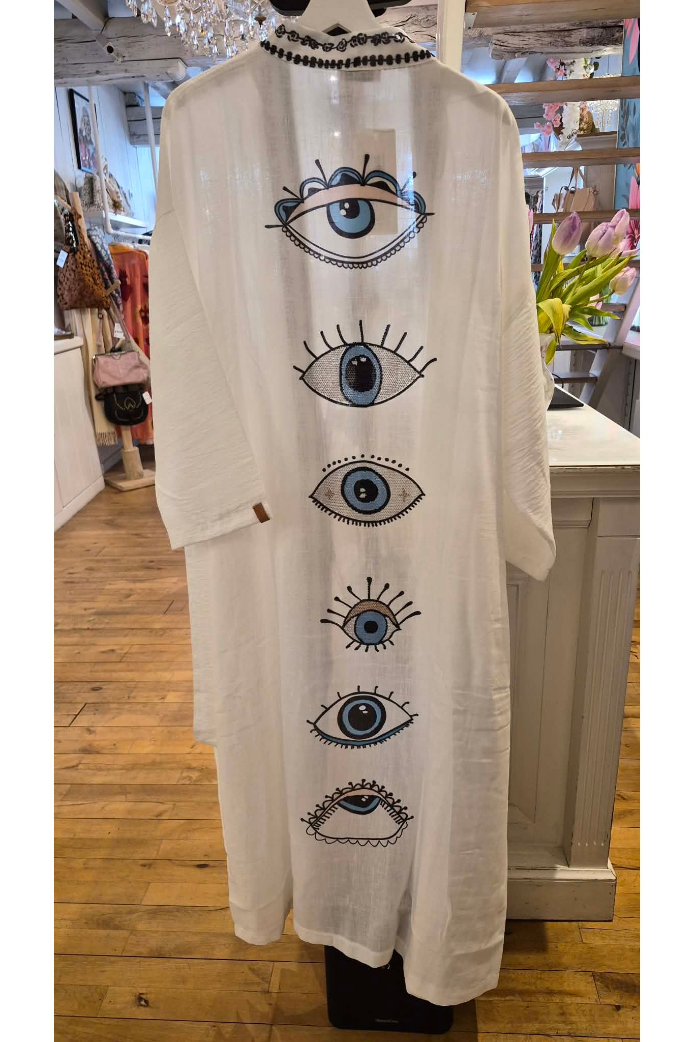 Bohemian kimono met eye print wit