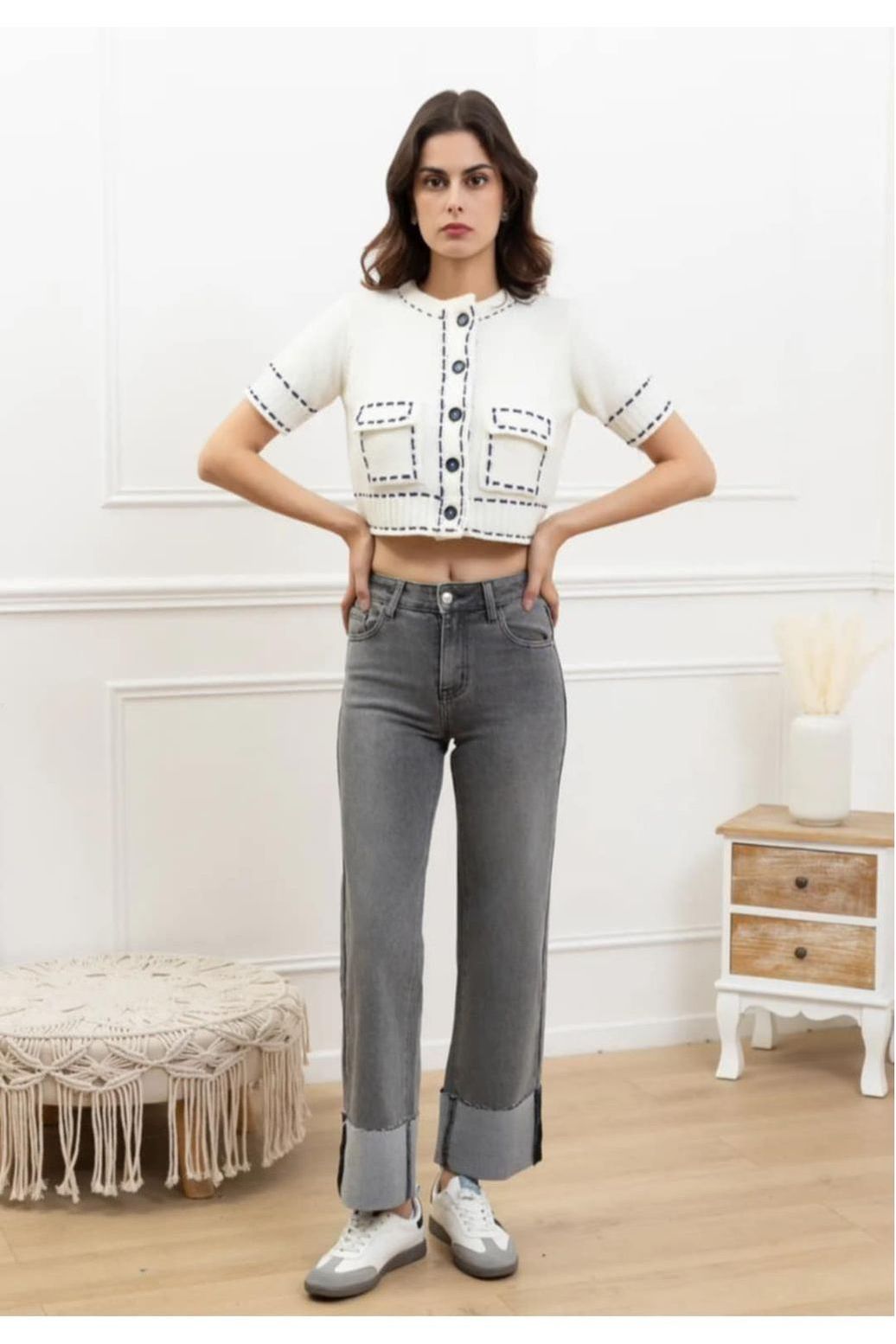 Grijze Jeans Met Omslag