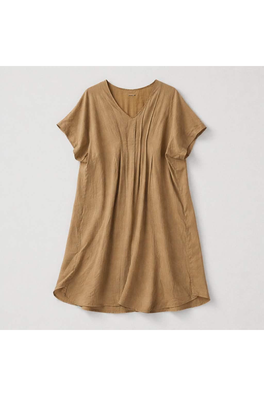 Lange Jurk met Geplooide Buste Details Camel