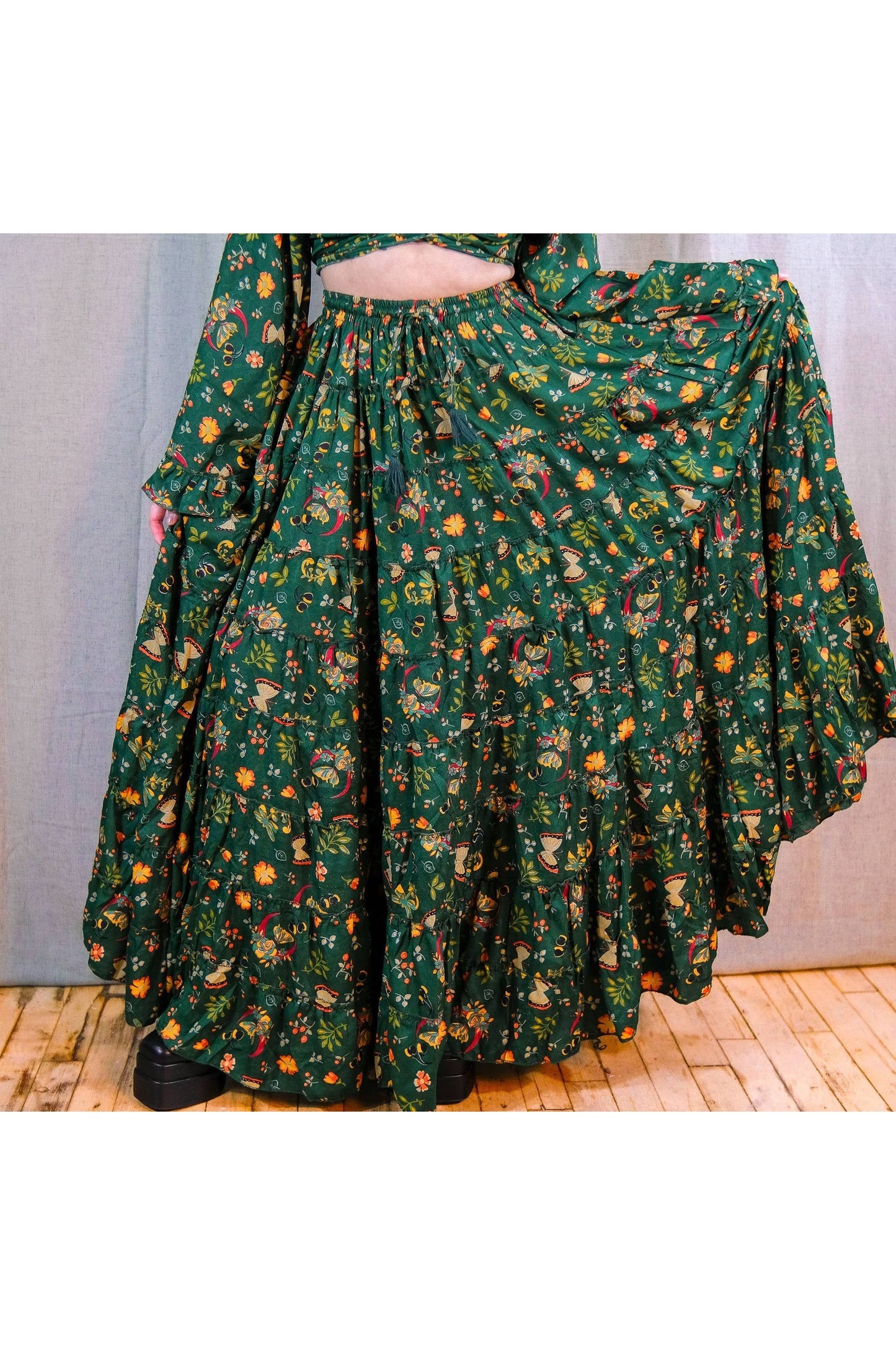 Boho silk maxi rok Groen