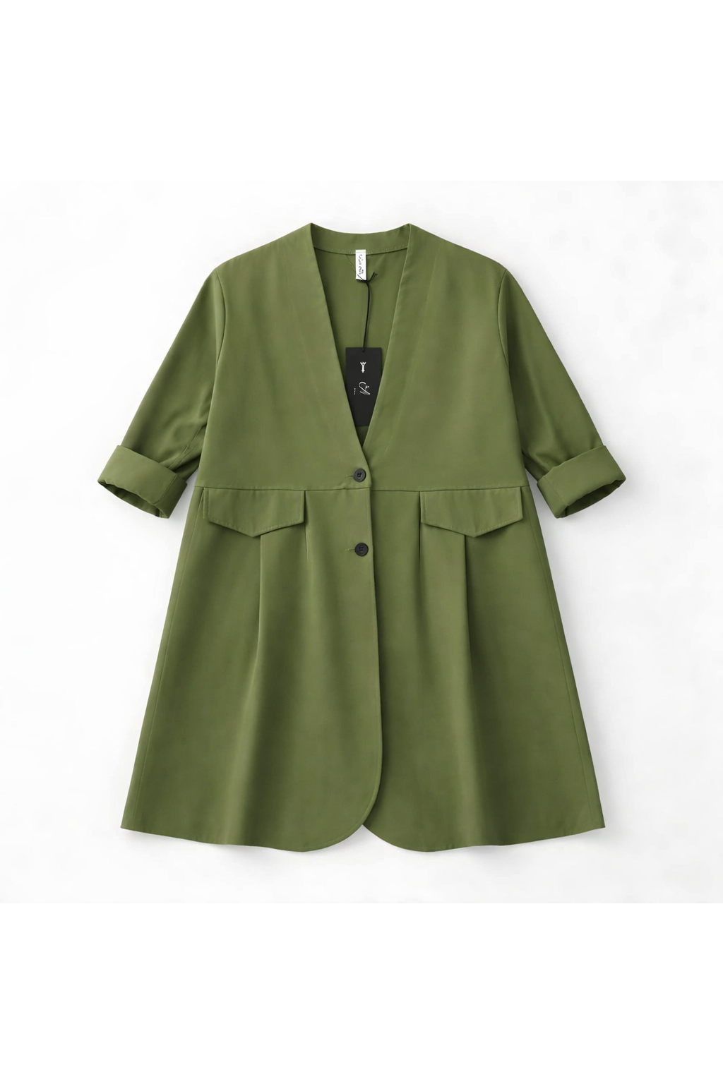 Soepel manteltje met V-hals – kaki groen