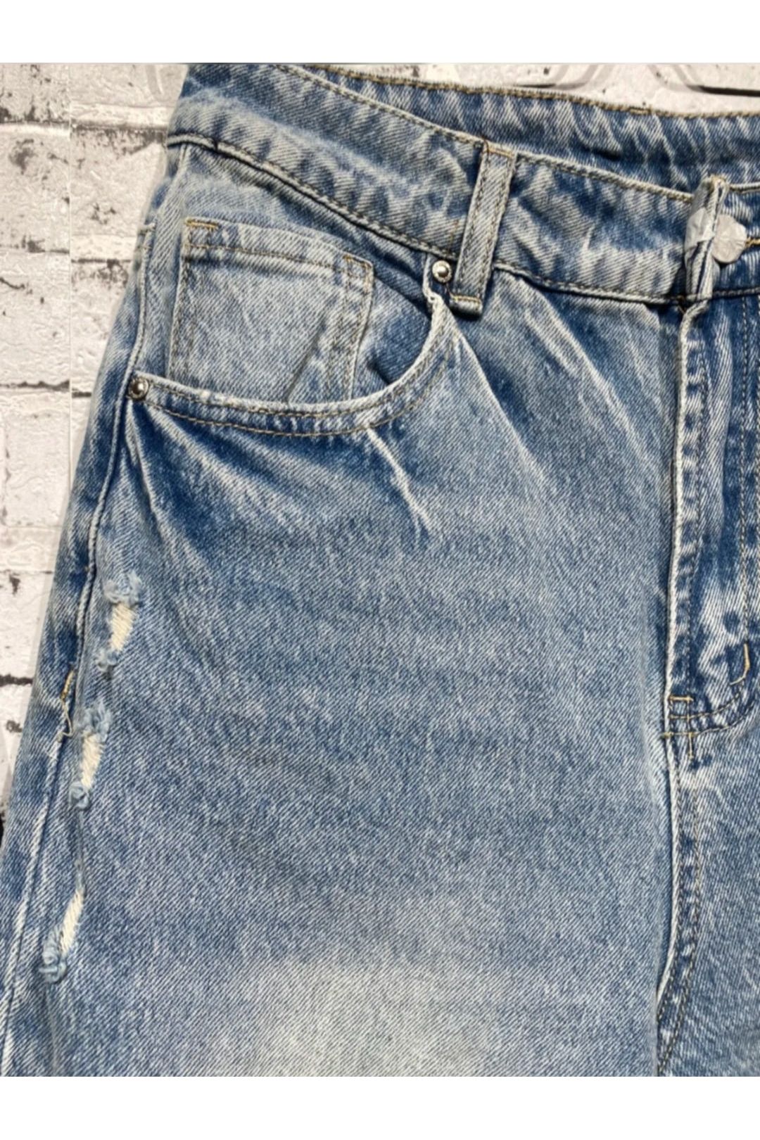Vintage wash jeans met opgerolde boord