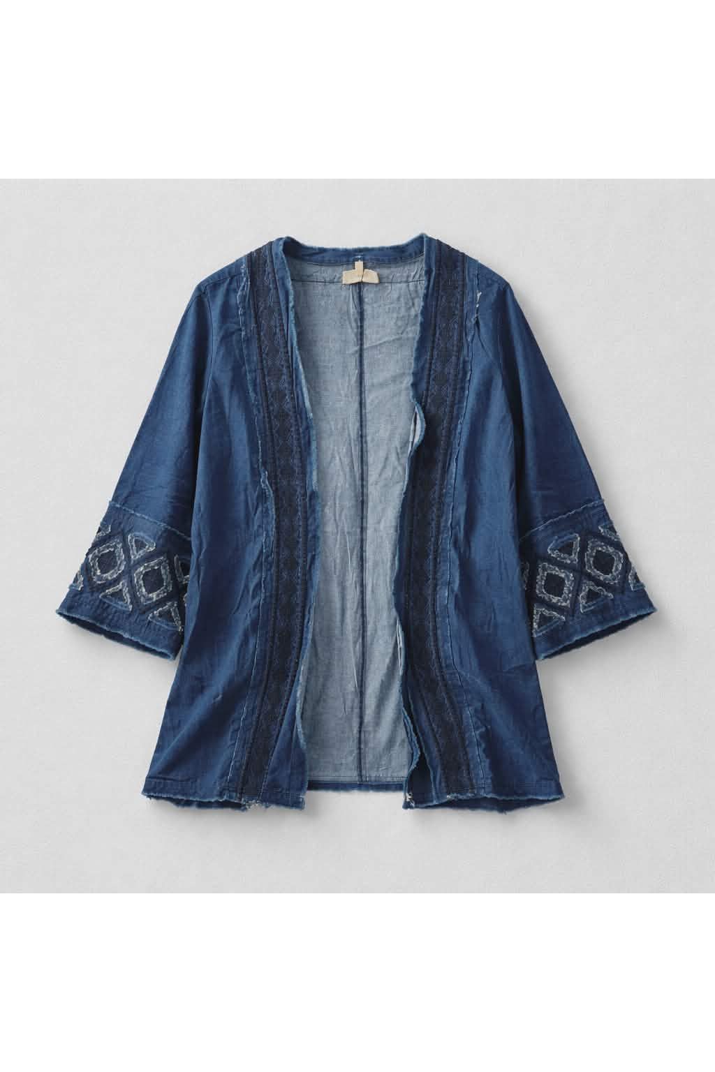 Denim Boho Kimono met Geborduurde Details