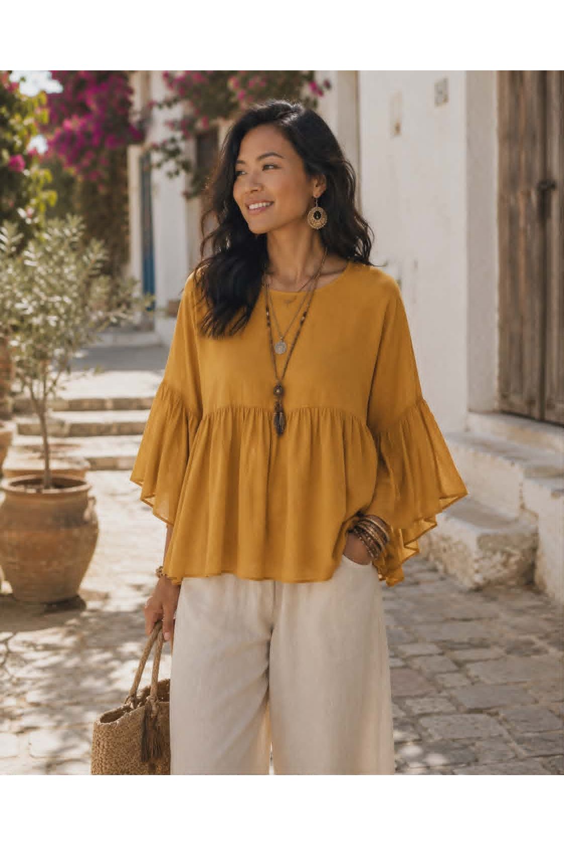 Katoenen Boho Bloes Elara Camel