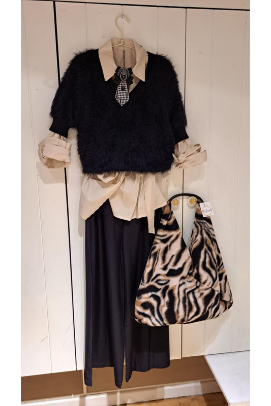 Wide Leg Broek-Zwart