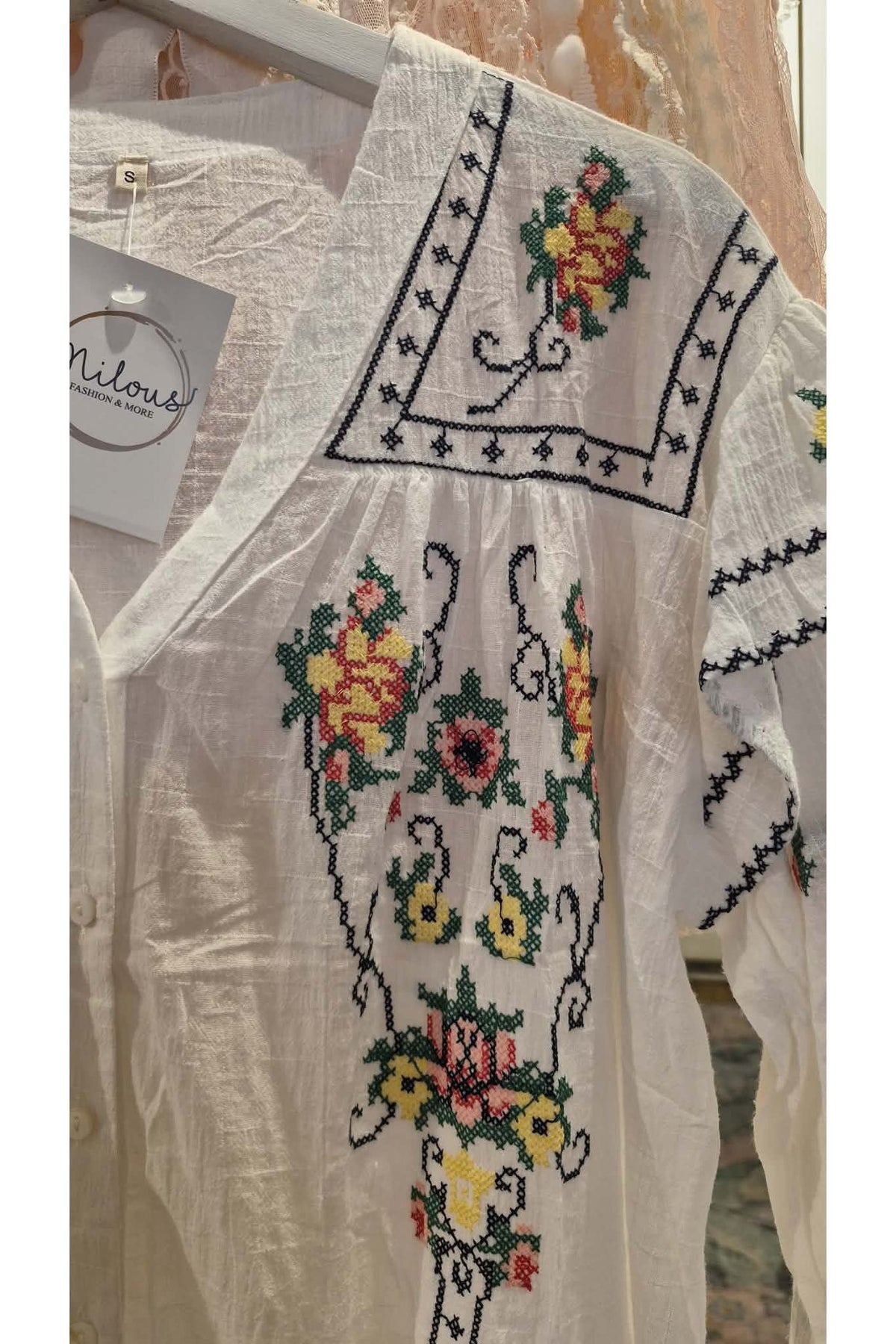 Boho Cross-Stitch Blouse Wit