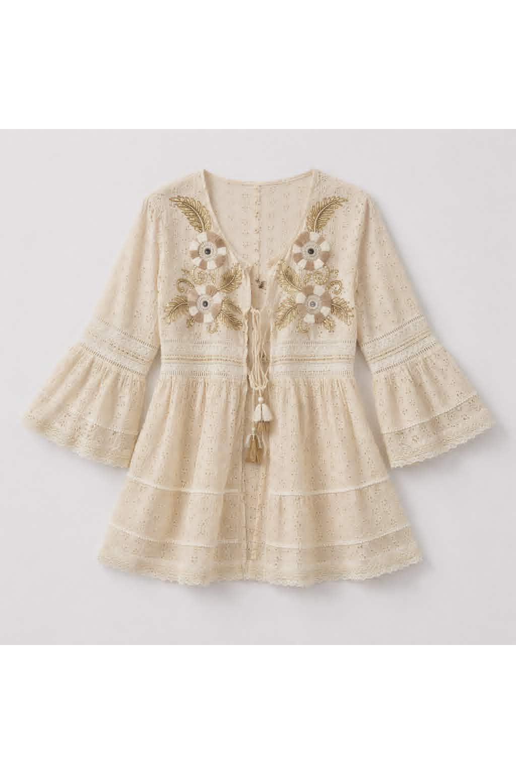 Boho Broderie Kimono Beige