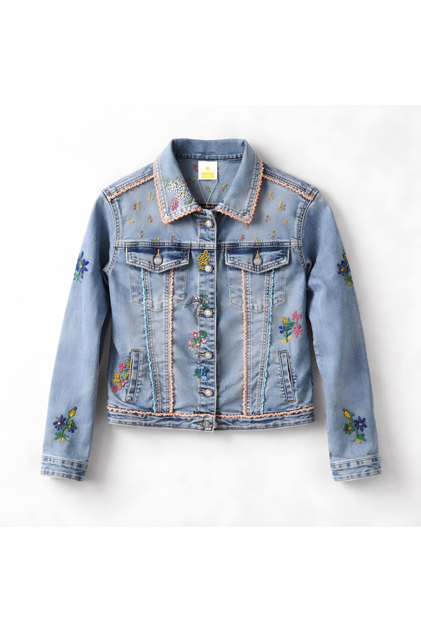 Geborduurd Denim Jasje Met Pareltjes