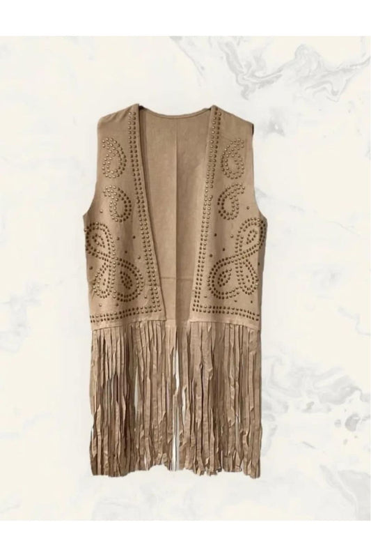 Gilet Boho Fringe Naturel