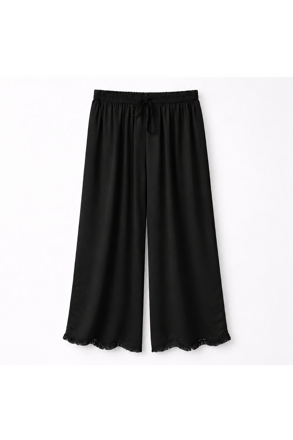 Satijnen broek met franjes Zwart